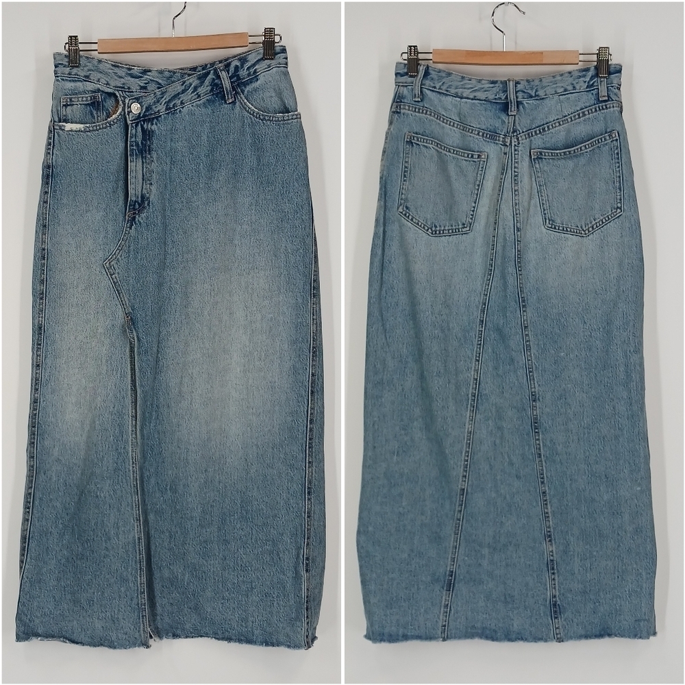 Zara Asymmetrical Denim Midi Skirt